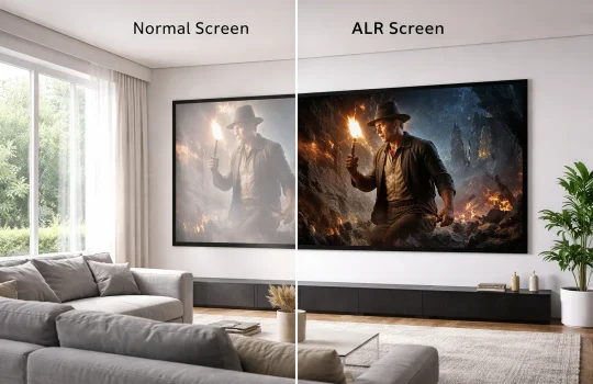 Projector screen comparison in bright room