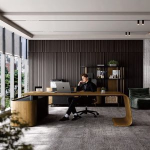 Lume Executive Office Desk – Luxury Curved L-Shaped Executive Desk with Integrated Storage