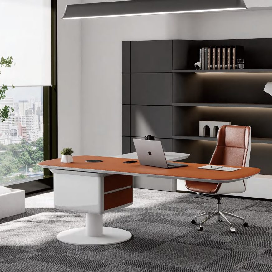 Aurora Manager Desk – Modern Luxury Executive Desk with Floating Base & Premium Leather-Tone Finish