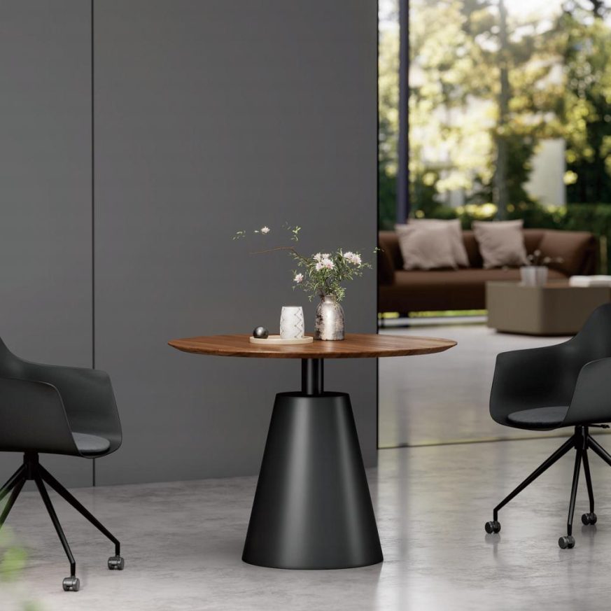Minali Round Negotiation Table – Modern Office Meeting Table with Minimal Cone Base