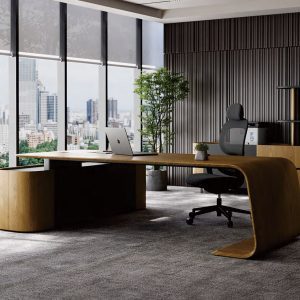 High-end executive office furniture in natural wood finish