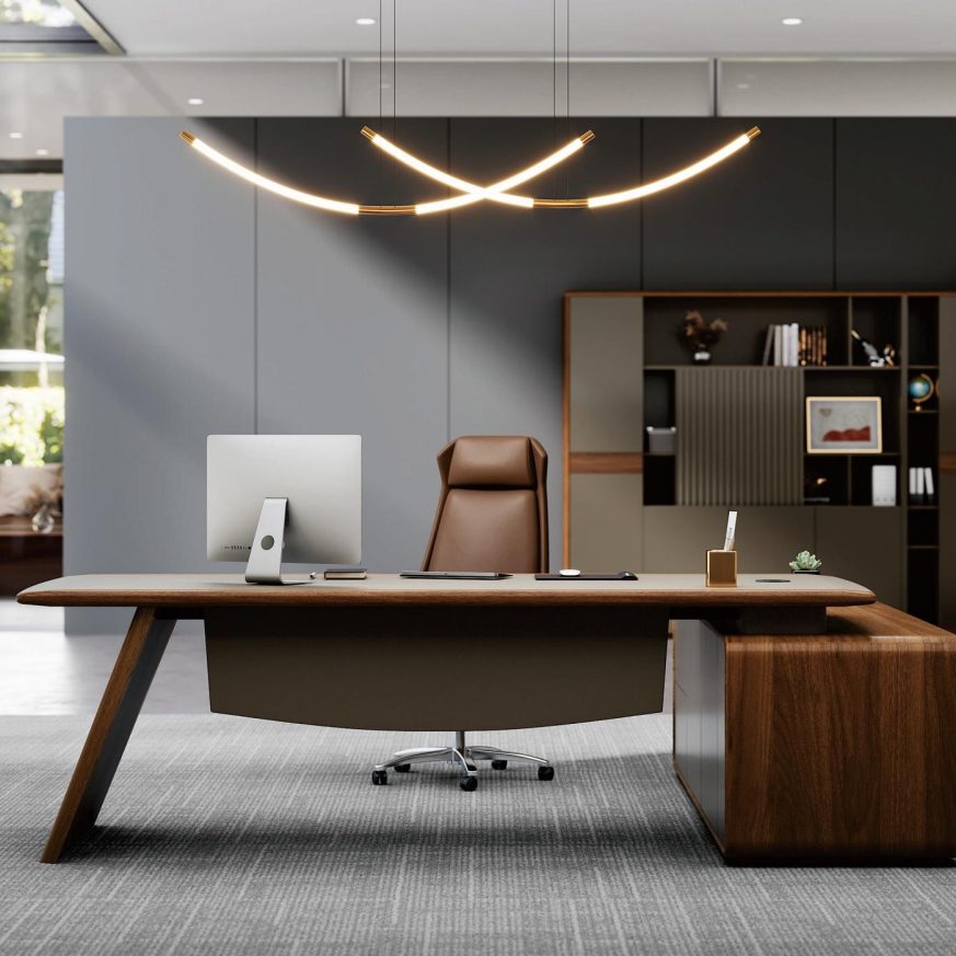 MUZO Executive Desk Luxury Modern Desk with Integrated Side Cabinet & Artistic Minimal Design