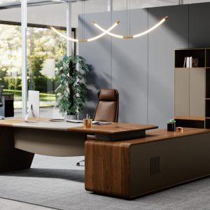 MUZO Executive Desk Luxury Modern Desk with Integrated Side Cabinet & Artistic Minimal Design