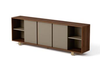 Wooden low-height storage cabinet with sliding doors