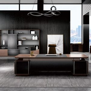 Axis Executive Desk – Premium Manager Desk with African Walnut & Leather Finish