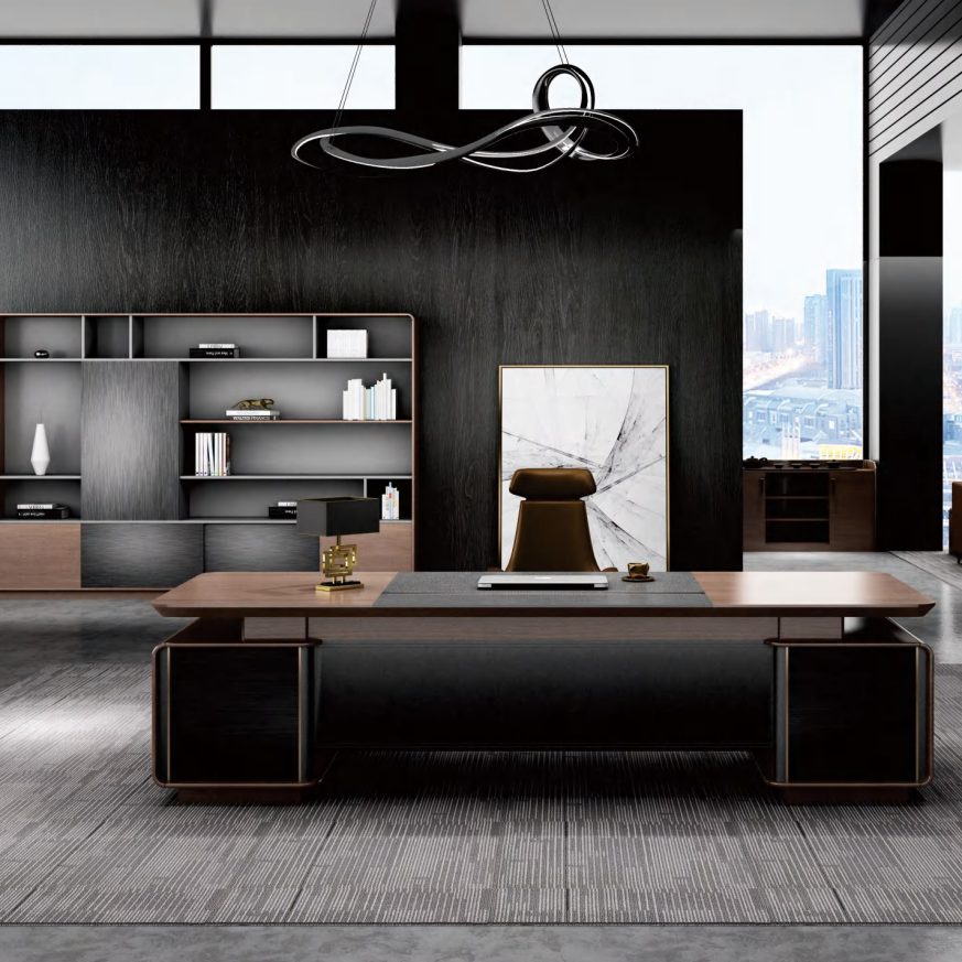 Axis Executive Desk – Premium Manager Desk with African Walnut & Leather Finish