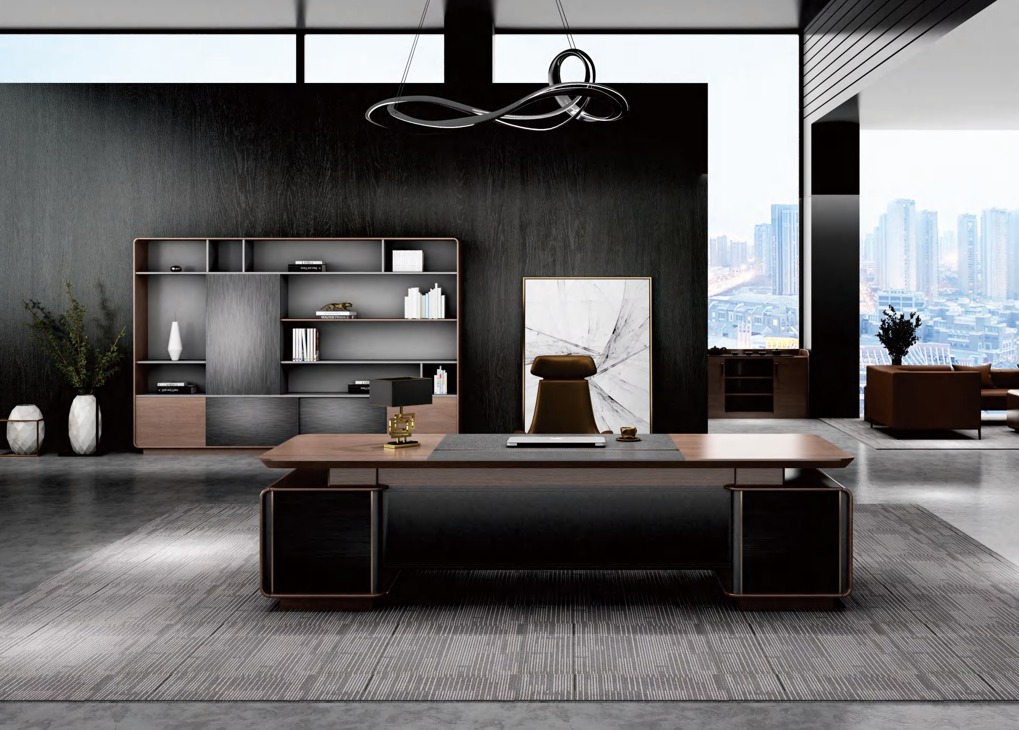 Axis Premium Manager Desk with African Walnut & Leather Finish