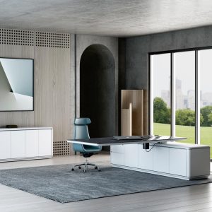 Astraé Manager Desk – Modern Executive Desk with Floating Slate Top & Smart Storage