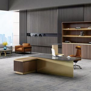 Vark Series Executive Desk – Modern L-Shaped Management Table with Marble Top & Premium Storage