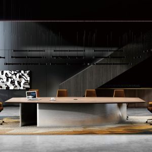 Vark Series Meeting Table – Modern Conference Table with Curved Metal Base for Executive Spaces