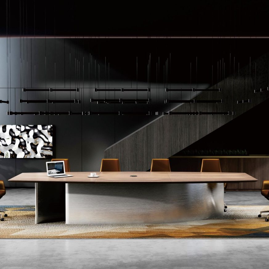Vark Series Meeting Table – Modern Conference Table with Curved Metal Base for Executive Spaces