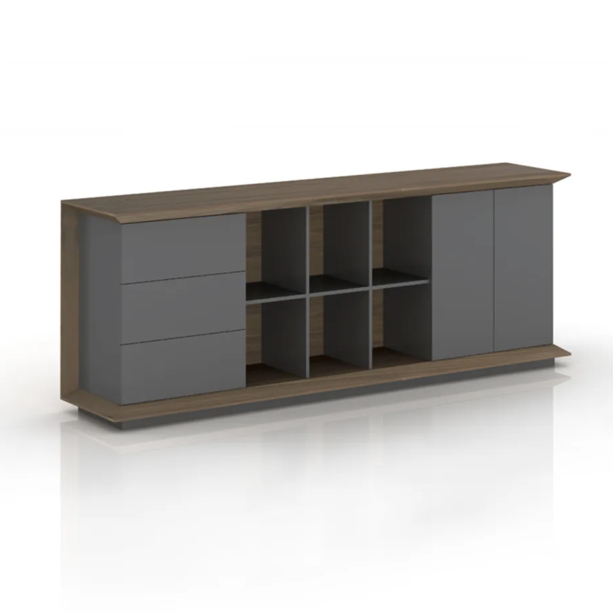 Renza File Cabinet – Modern Office Storage Cabinet with Open & Closed Shelves